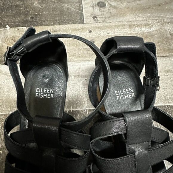 Eileen Fisher black strappy gladiator cork wedge sandal size 9.5 - Picture 6 of 9